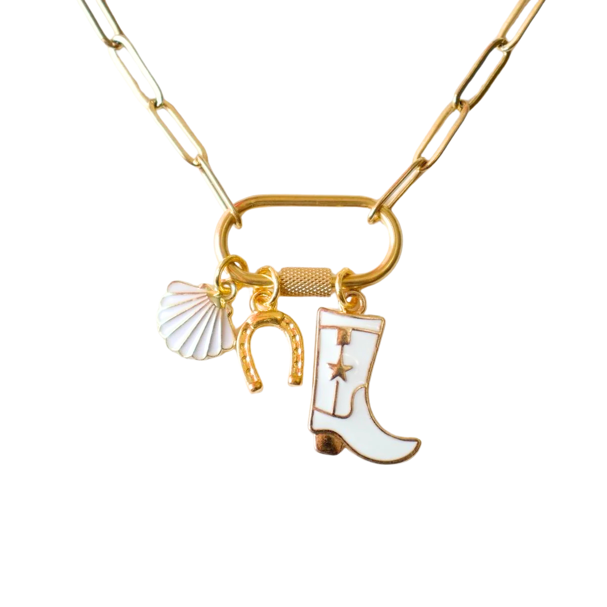 Cowboy Boots + Seashell Charm Necklace