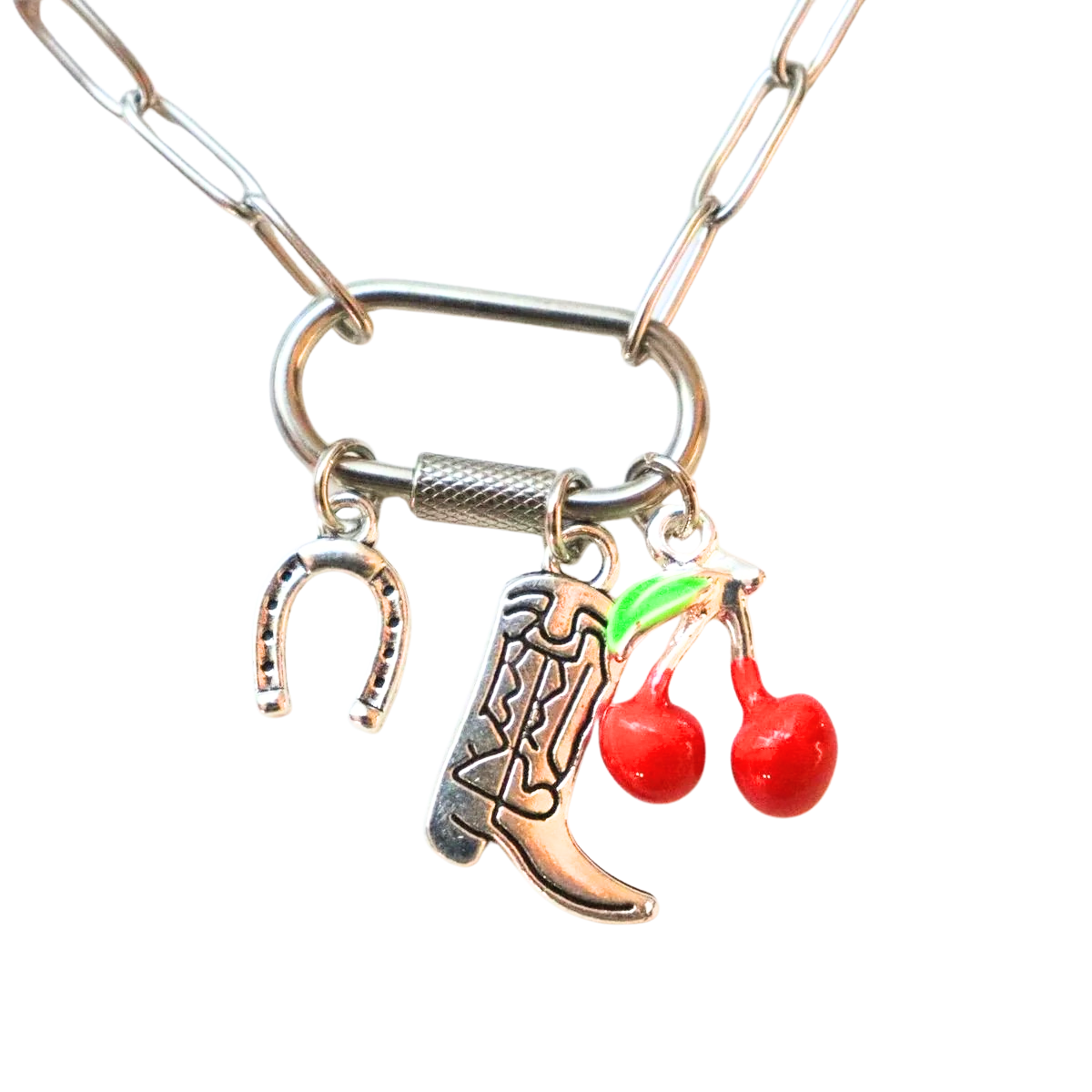 Silver Horseshoe, Boot, Cherry Necklace