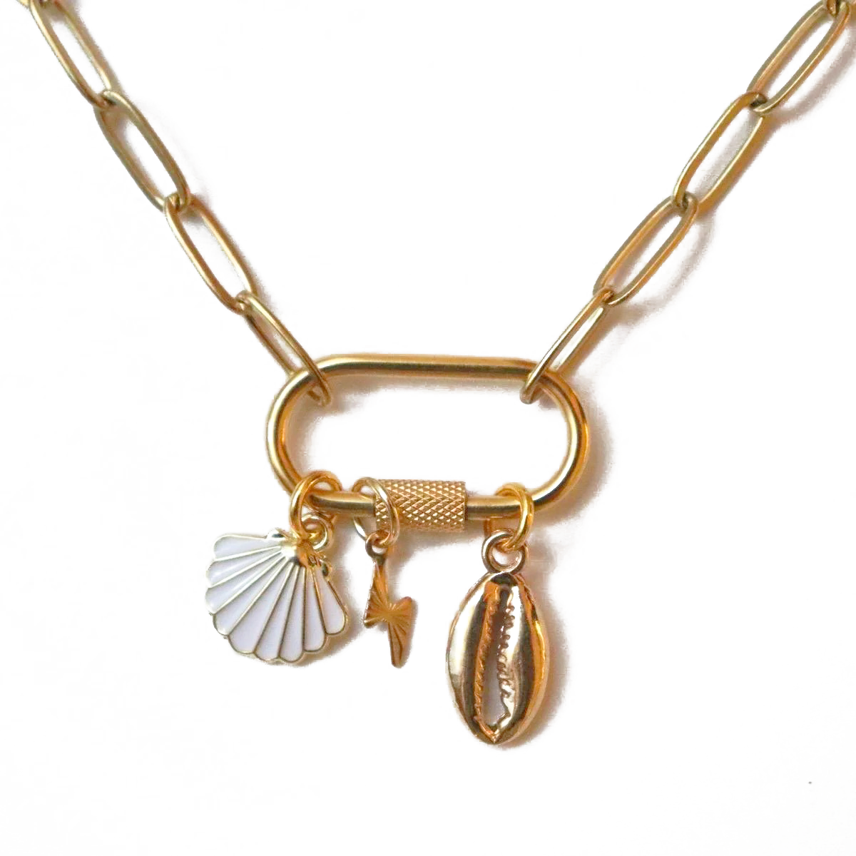 Seashell & Lightning Bolt Charm Necklace