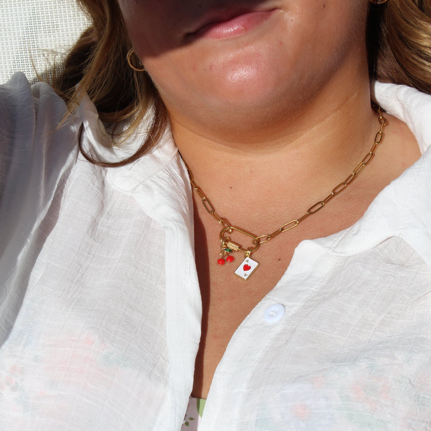 Cherry, Card, Lightning Charm Necklace