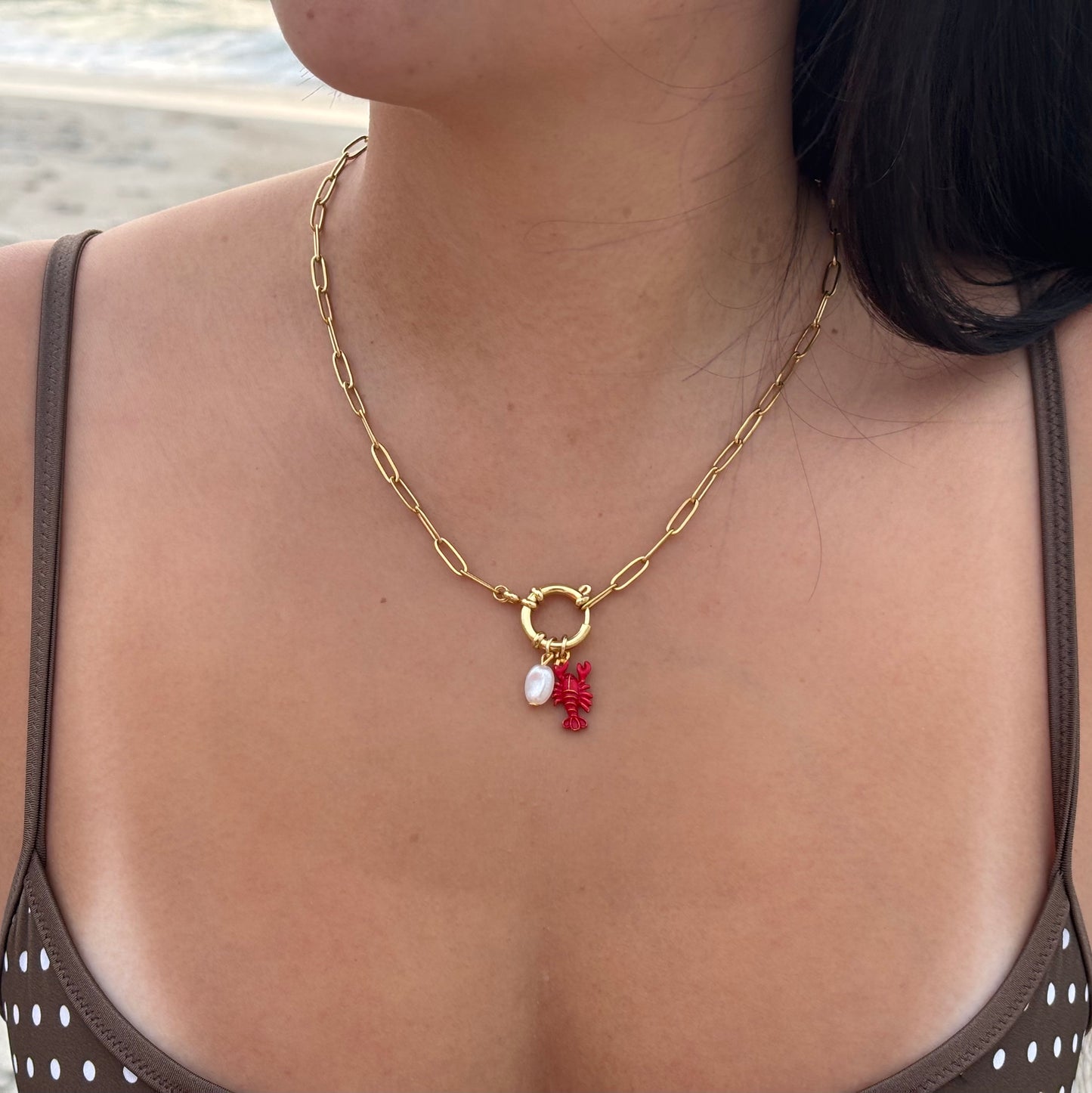 Lobster & Shell Sailor Clasp Necklace | 18K Gold Plated
