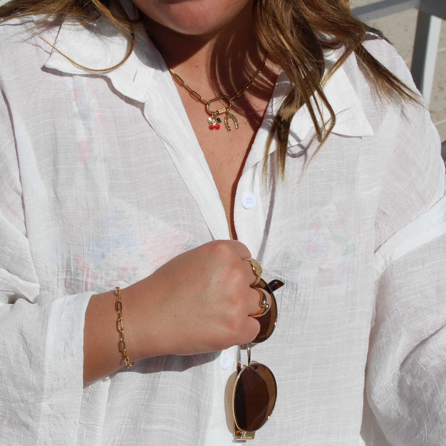Horseshoe, Cherry, and Heart Charm Necklace