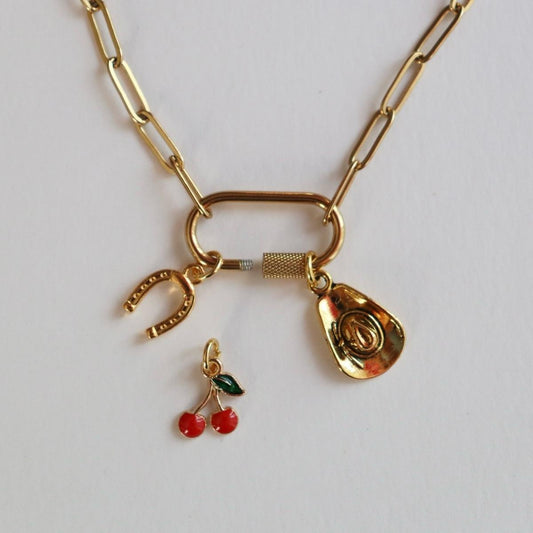 Horseshoe, Cherry, Cowboy Hat Charm Necklace