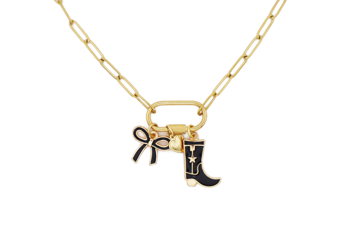 Cowboy Boot & Bow Charm Necklace