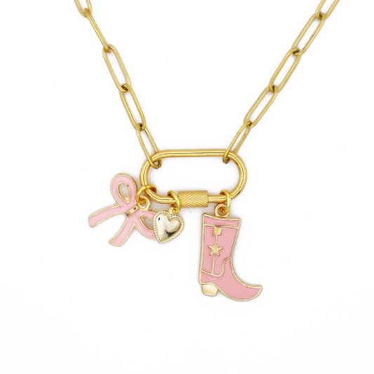 Cowboy Boot & Bow Charm Necklace