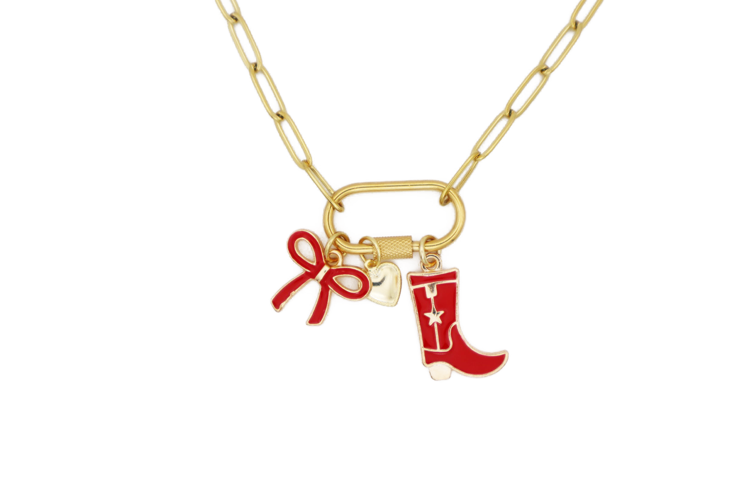 Cowboy Boot & Bow Charm Necklace