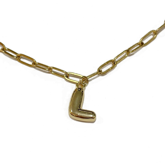 Bubble Letter Initial Necklace - 18K Gold Plated