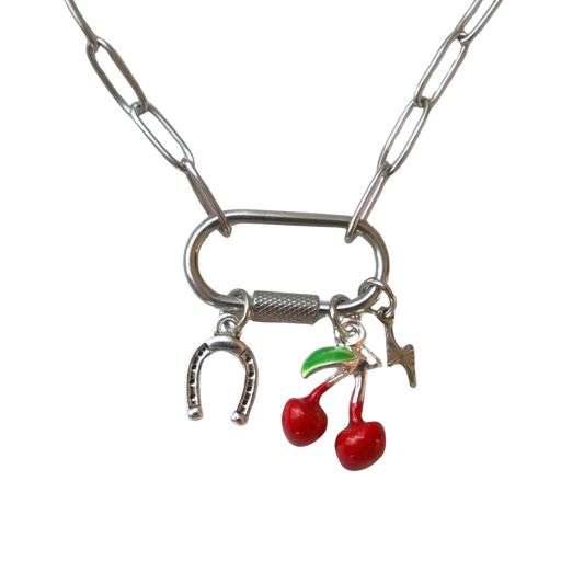 Silver Cherry Horseshoe Charm Necklace