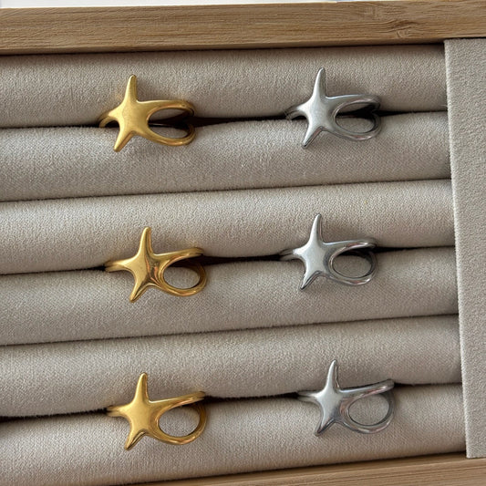18K Gold Plated/Stainless Steel Starfish Ring