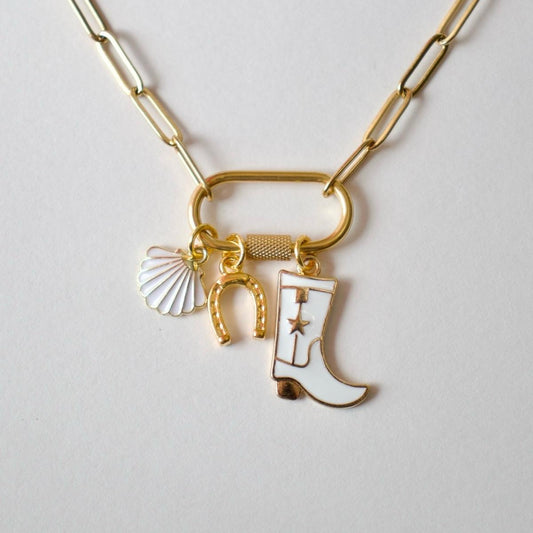 Cowboy Boots + Seashell Charm Necklace