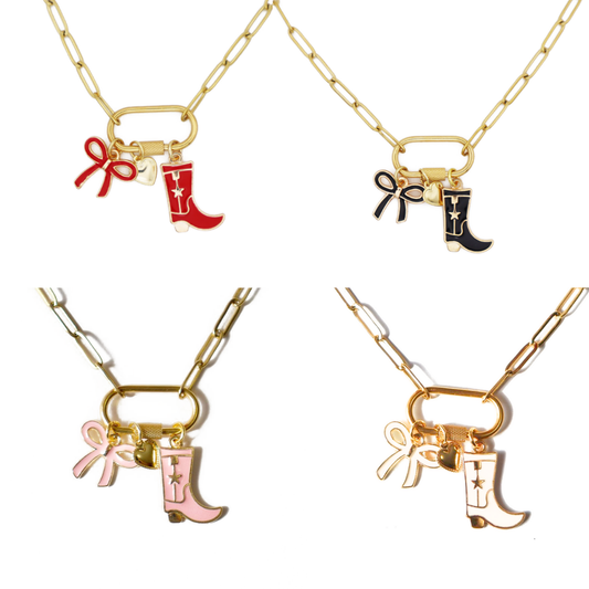 Cowboy Boot & Bow Charm Necklace