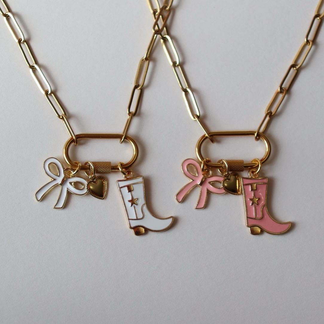 Cowboy Boot & Bow Charm Necklace