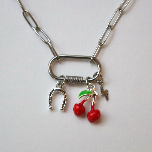 Silver Cherry Horseshoe Charm Necklace