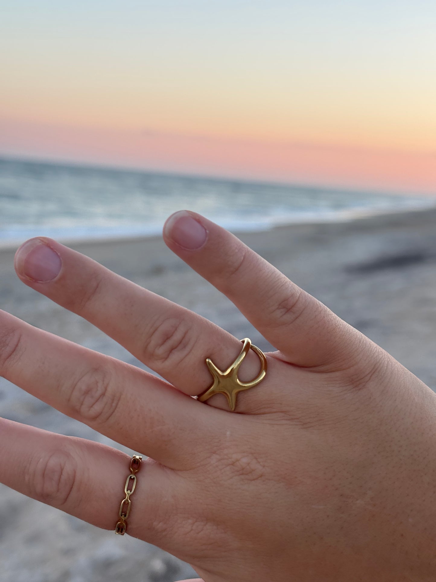 18K Gold Plated/Stainless Steel Starfish Ring