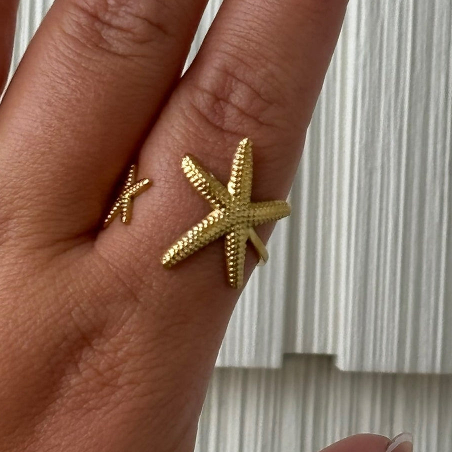 18K Gold Plated/Stainless Steel Double Starfish Ring