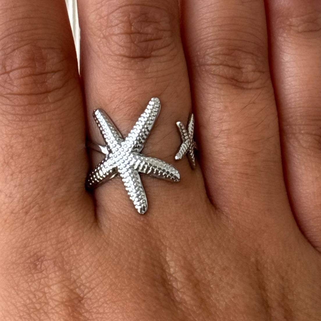 18K Gold Plated/Stainless Steel Double Starfish Ring