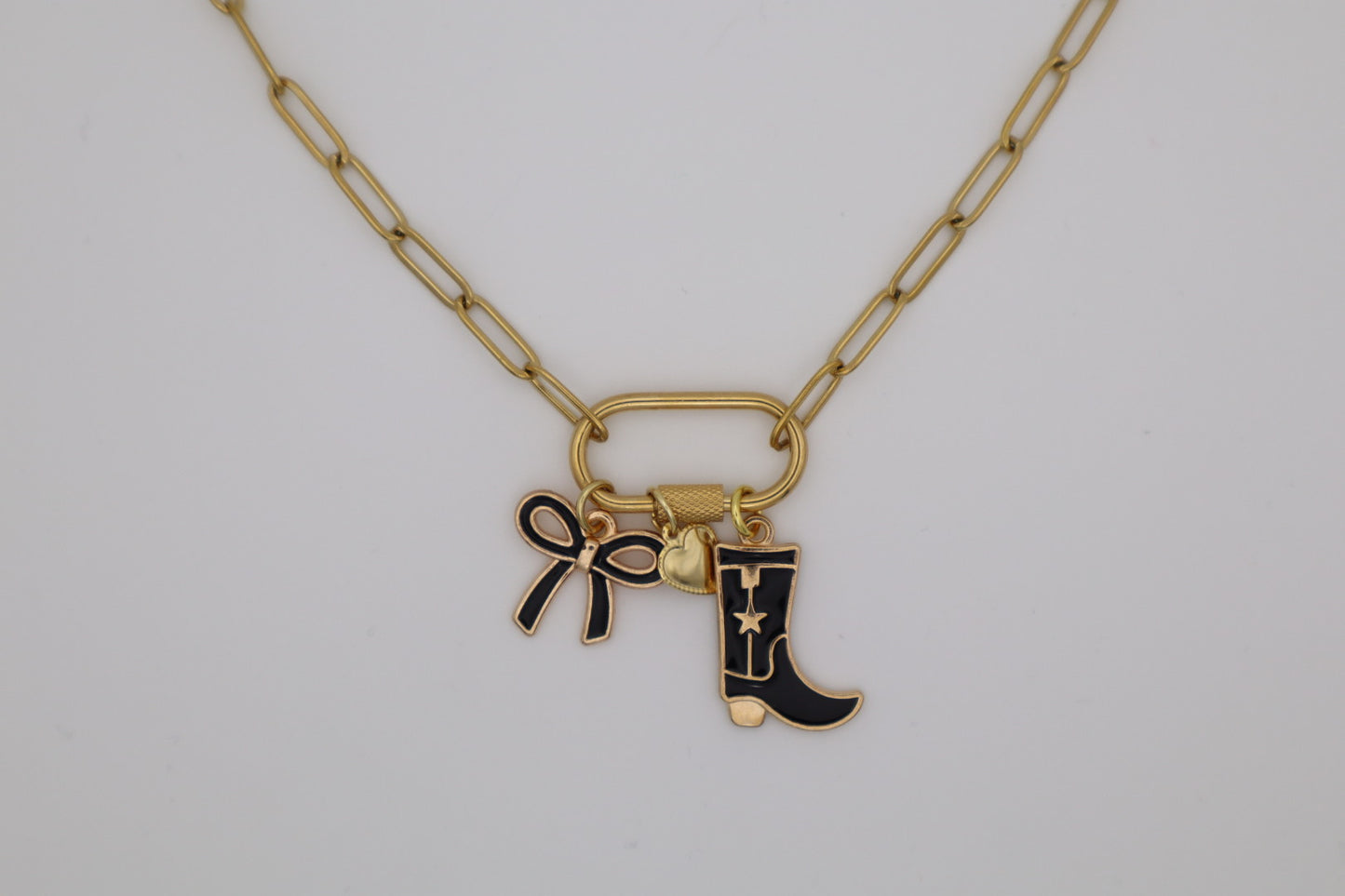 Cowboy Boot & Bow Charm Necklace