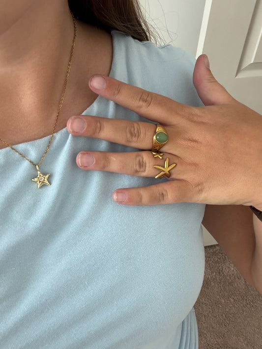 18K Gold Plated/Stainless Steel Double Starfish Ring