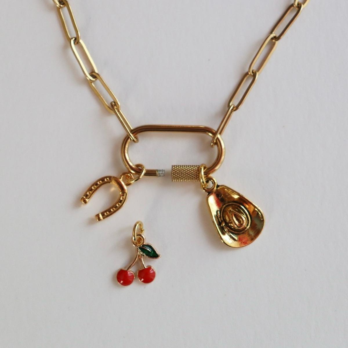 Horseshoe, Cherry, Cowboy Hat Charm Necklace