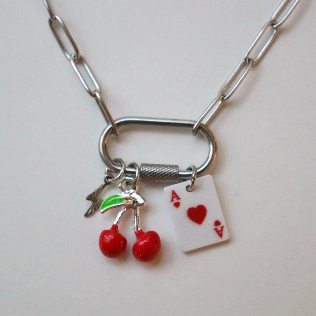 Silver Cherry, Card, Lightning Charm Necklace