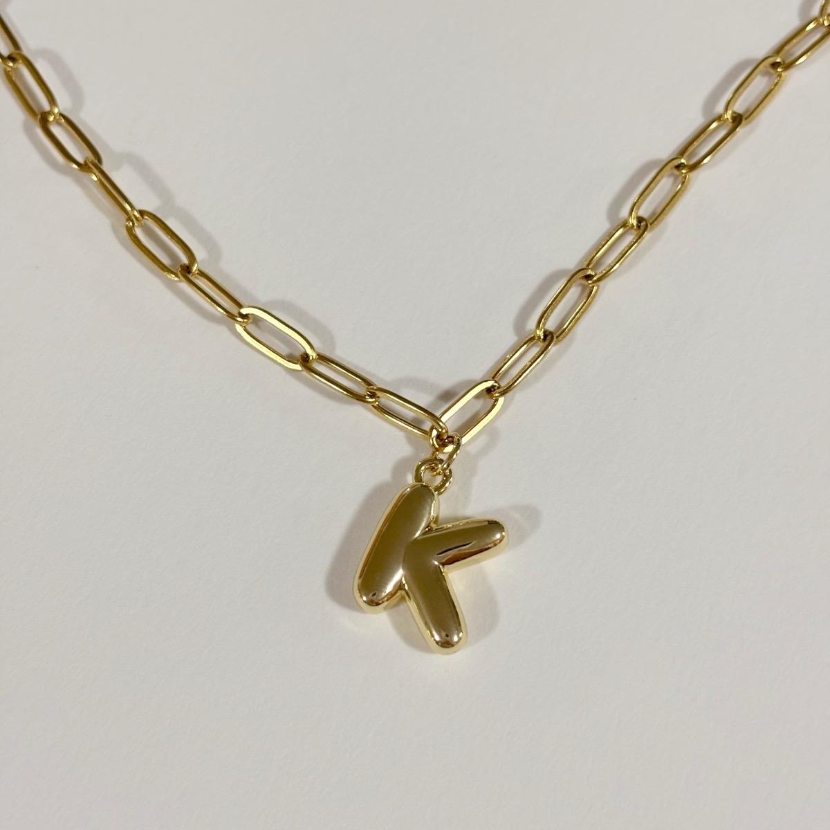 Bubble Letter Initial Necklace - 18K Gold Plated