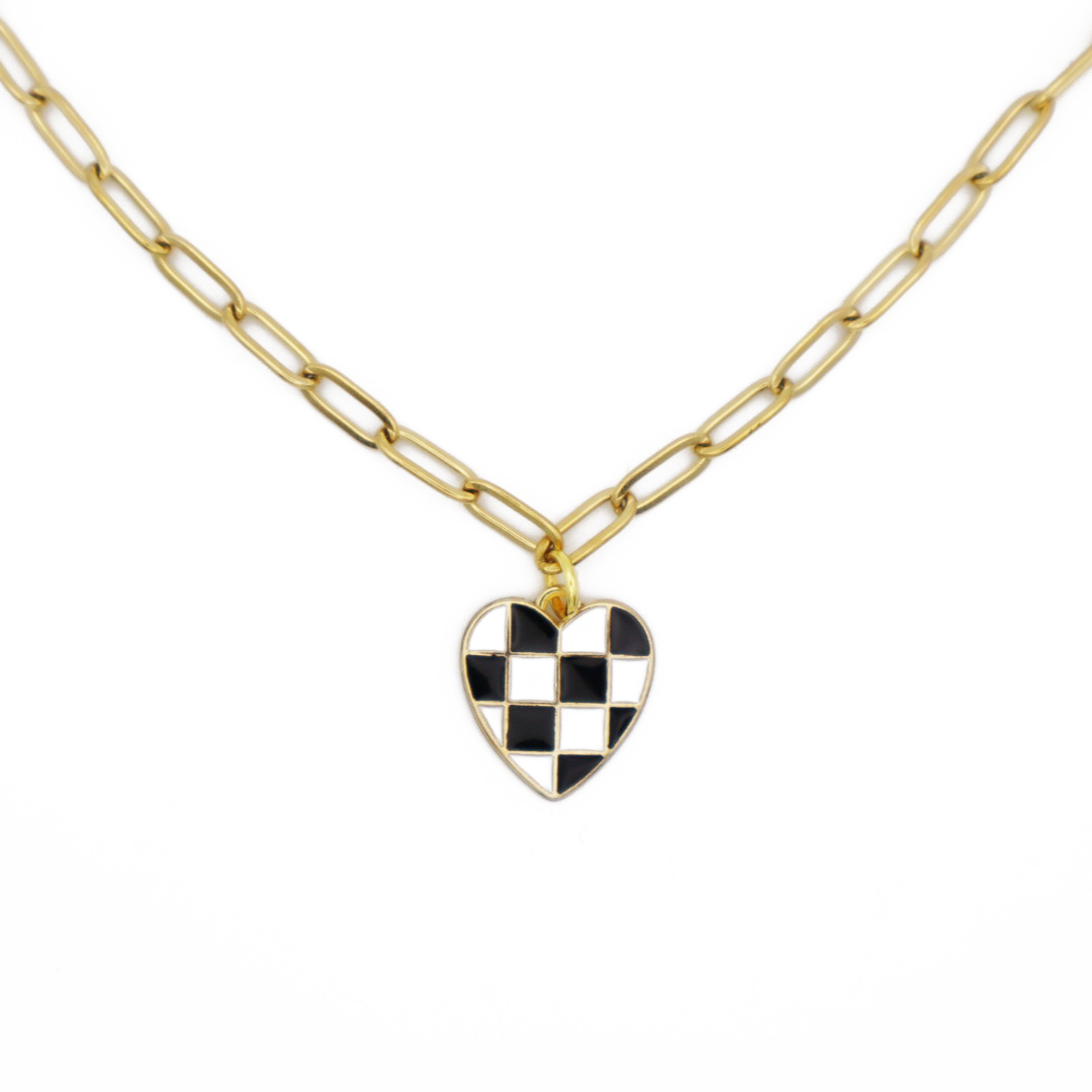 Checkered Heart Necklace