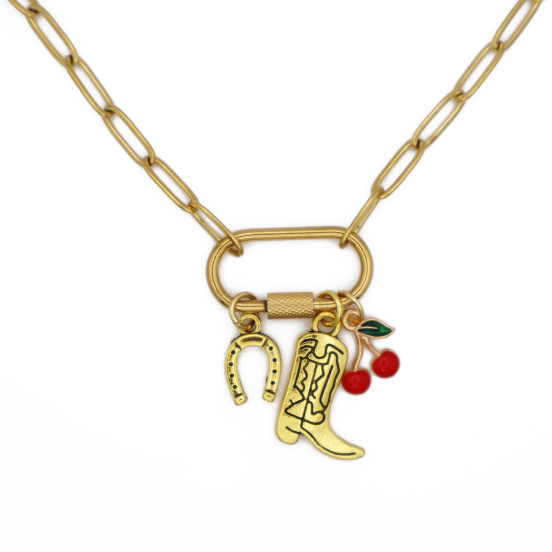 Horseshoe, Boot, Cherry Necklace