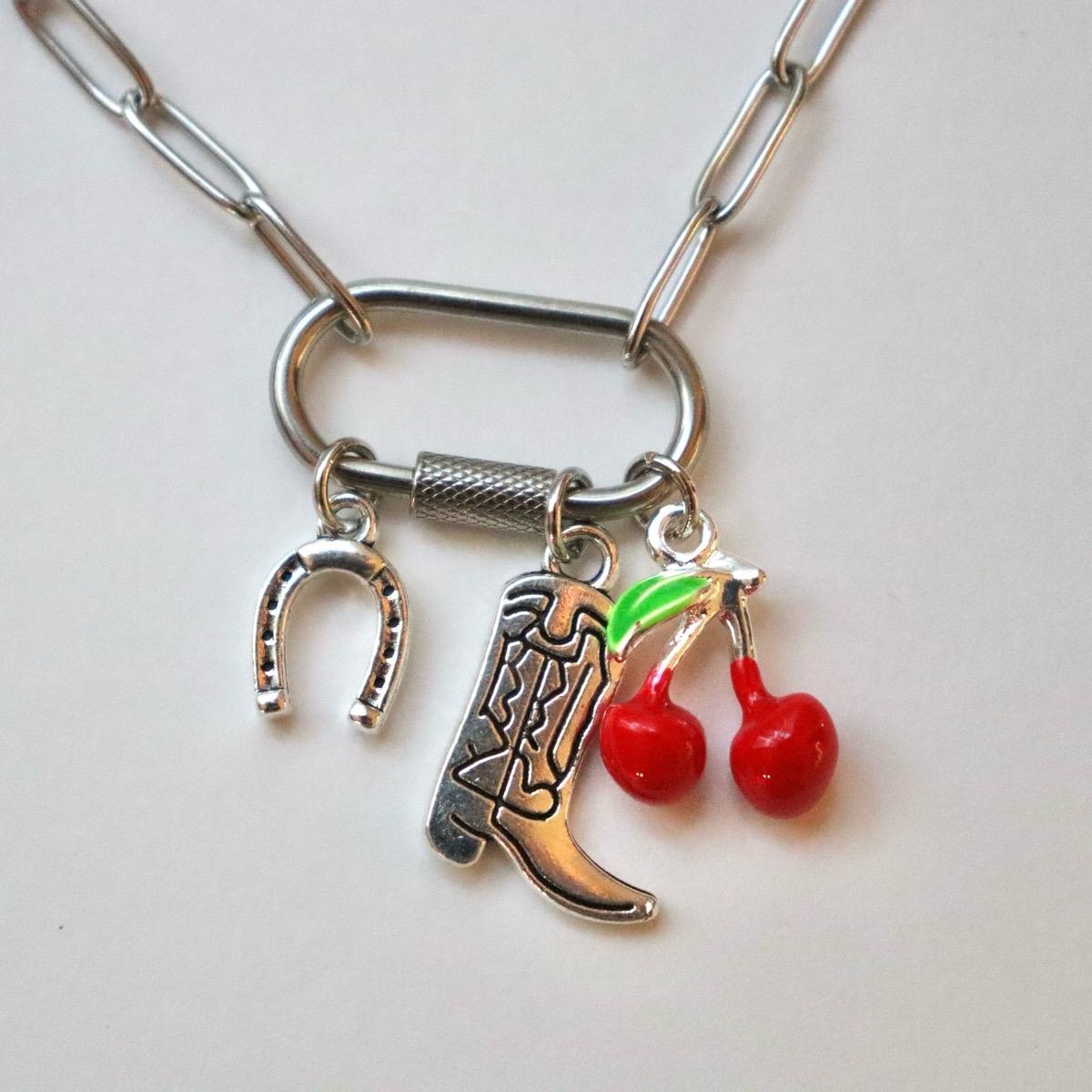 Silver Horseshoe, Boot, Cherry Necklace