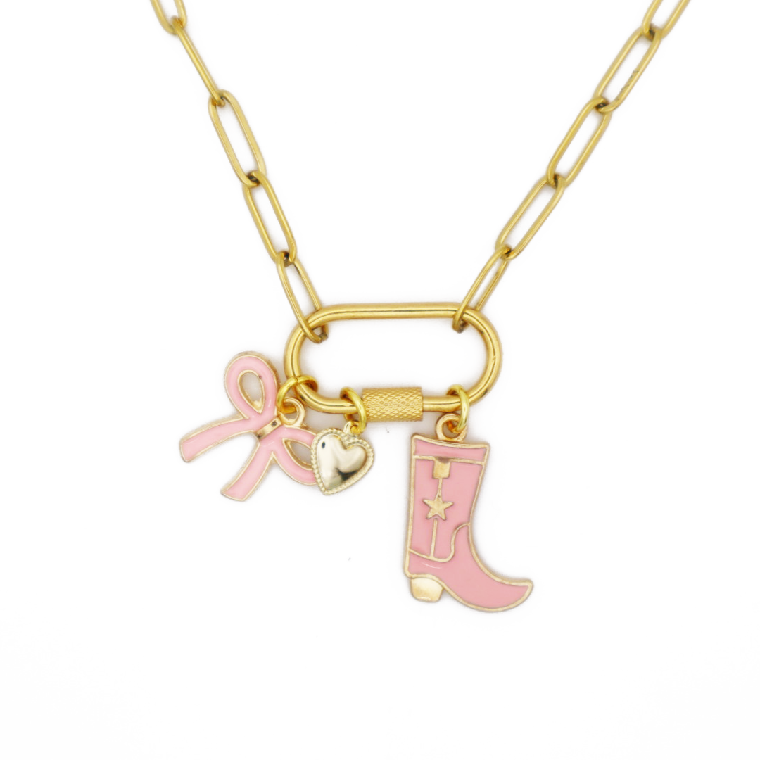 Cowboy Boot & Bow Charm Necklace