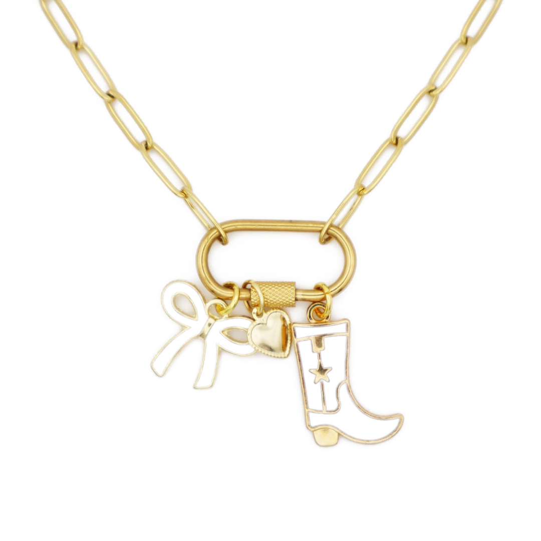 Cowboy Boot & Bow Charm Necklace